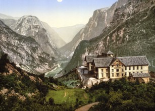 Stalheim Hotel & Naerodalen, Norway, View from 1885, Historical, digitally restored reproduction