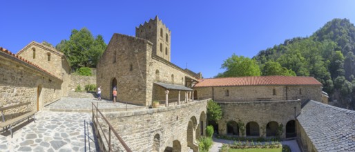 Church and tower of Saint Martin du Canigou Abbey, Casteil, Département Pyrénées-Oriental, France,