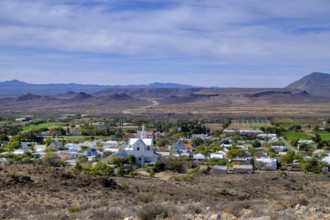 View of Prince Albert, Karoo and Swartberg Mountains from the Gordon Koppie Trail, Western Cape,