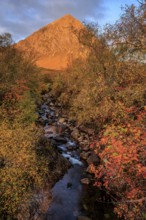 Wild river, autumn colours, morning light, mountain landscape, clouds, Buachaille Etive Mòr,