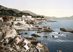 The coast, Nervi, Genoa, Italy, The coast, Genoa, Italy, Historical, digitally restored