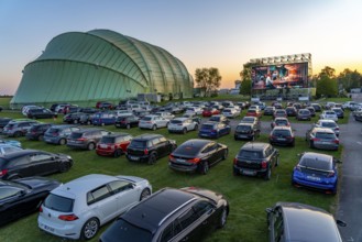 Drive-in cinema at Essen/Mülheim Airport Motor Movies, temporary film screening, at the WDL airship