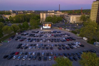 Temporary drive-in cinema, in the car park in front of Messe Essen, Grugahalle, large LED screen,