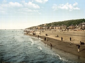 General view and beach, Trouville, Normandy, France, ca 1890, Historical, digitally restored