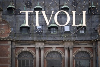 Oversized lettering Tivoli, Hans Christian Andersen Castle or Tivoli Castle, Andersen Slottet,