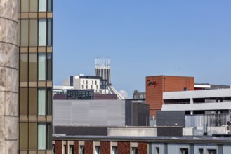 City view with various modern and older buildings, Liverpool