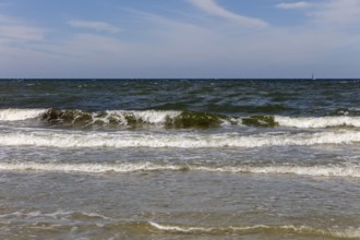 Lively swell at the sea under a partly cloudy sky, Rügen, Hiddensee