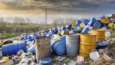 Symbolism, barrels of industrial waste on a rubbish dump, AI-generated, AI-generated, AI generated