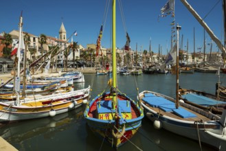 Harbour with historic fishing boats, Sanary-sur-Mer, Provence-Alpes-Côte d'Azur, France, Europe