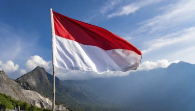 The flag of Indonesia flutters in the wind