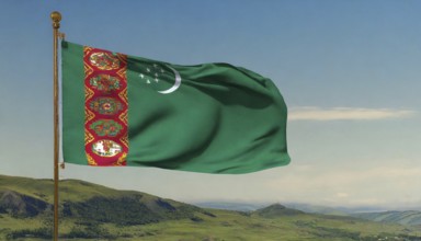 The flag of Turkmenistan flutters in the wind