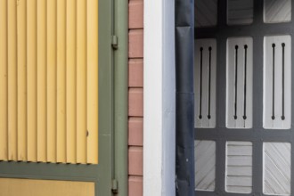 Colourfully painted walls, traditional wooden houses, Naantali or Nådendal, Baltic Sea coast,