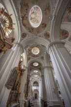 Baroque vault in the side wing of the Basilica of St Mauritius, Niederaltaich, Lower Bavaria,