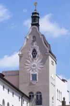 Poor girls' secondary school, historic building with decorative relief, Regensburg, Upper