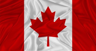 Realistic Canada flag waving. Close up of flag of Canada with cloth texture.