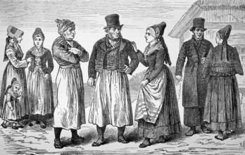 Folk costumes on Rügen, Mecklenburg-Vorpommern, Germany, in 1880, Historical, digital reproduction