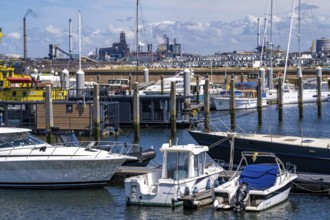 Seaport Marina IJmuiden, marina, sailing boats, yachts, behind the Tata Steel steel and smelting