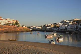 Ferragudo and Rio Arade Bay in the evening light, Algarve, Portugal, Europe