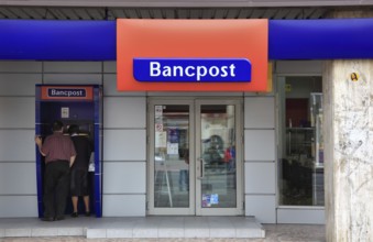 City of Targu Mures, Neumarkt am Mieresch, entrance area of a Romanian bank, Bancpost, Romania,