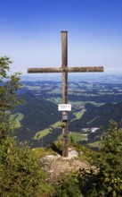 Summit cross on the Ochsenberg, Osterhorn group, Salzkammergut, Salzburg province, Austria, Europe