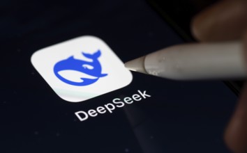 In this photo illustration, the newly launched Chinese DeepSeek app logo is displayed on an iPhone