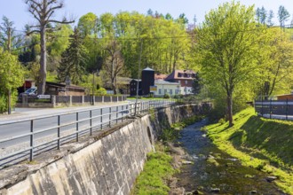 River Gottleuba flows through the town of Bad Gottleuba, Saxony, Germany, Europe