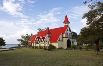 Church of Notre Dame Auxiliatrice, Cap Malheureux, Indian Ocean in the background, Riviere de