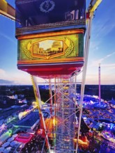 View from above from the Ferris wheel at the Cranger Kirmes in the evening, Herne, Ruhr area, North