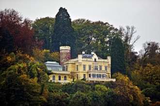 Marienfels Castle in autumn, former residence of entertainer Thomas Gottschalk, Remagen,