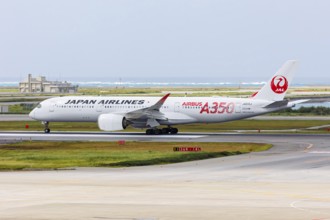 A JAL Japan Airlines Airbus A350-900 aircraft with the registration number JA01XJ at Okinawa