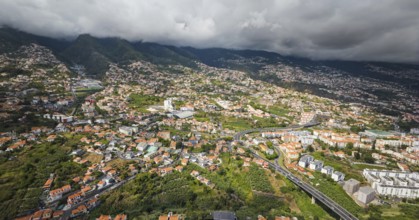 Aerial drone view of Funchal town, Madeira island, Portugal, Europe