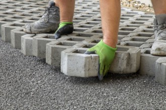 Paving work: Laying of grass pavers