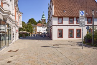 Historic buildings and Protestant town church on the Hallenbrink in Bad Salzuflen, Lippe district,