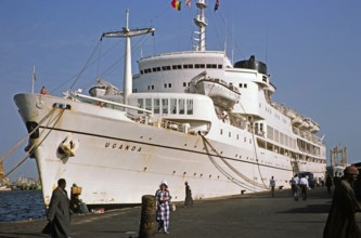 The cruise ship SS Uganda, built in 1952 as a passenger ship, on the quay in Dakar, Senegal, West