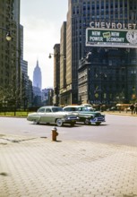 Ford Monarch and Oldsmobile 88 cars, Manhattan, New York, NY State, USA c 1953