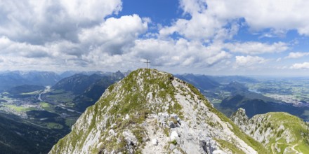 Panorama from the Säuling, 2047m, on Reutte in Tyrol, Austria, and Füssen, Ostallgäu, Bavaria,