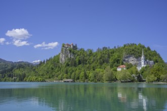 Castle and St Martina's Catholic Church, Bled, municipality of Bled, Slovenia, Europe