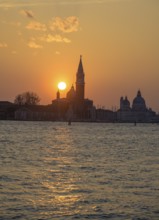 Sunset view of the Campanile di San Maggiore, Venice, Metropolitan City of Venice, Italy, Europe