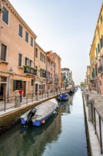 Colourful house facades on a small canal, Venice, Veneto, Italy, Europe