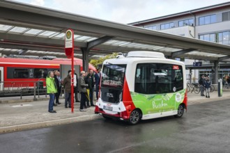 Iserlohn, North Rhine-Westphalia, Germany - Autonomous electric buses at the city railway station,