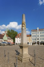 Senftenberg market square with the Electoral Saxon postal pillar