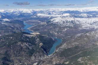 Aerial view, reservoir, Verdon, Maritime Alps, water supply, Lac de Castillon,