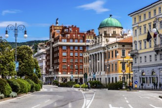 Art Deco building Palazzo Aedes or Palazzo Rosso, waterfront promenade, Trieste, harbour town on