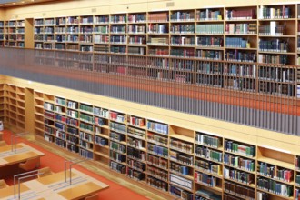 View of the general reading room of the Berlin State Library in the Unter den Linden building..The