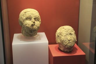 Ggantija temples visitor centre display museum, Gozo, Malta stone human heads faces