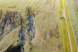 Aerial view of new dyke construction further inlands than the old dyke, flood protection, river