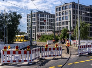 Construction work on the tram connection at Berlin Nordbahnhof, Berlin, Germany, Europe