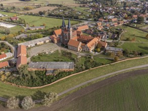 Aerial view of Jerichow monastery, located near the Elbe River, Saxony-Anhalt, Germany, Europe