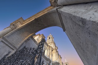 Peru, Arequipa. Basilica Cathedral of Arequipa on central Plaza De Armas in historic center, South