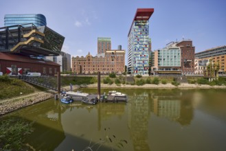 Wolkenbügel and Colorium office buildings in Düsseldorf Media Harbour, state capital, independent